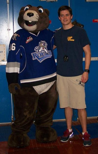 Marty the Marmot with Coach Ryan